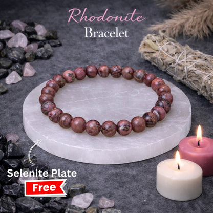 Rhodonite Bracelet With Selenite Plate