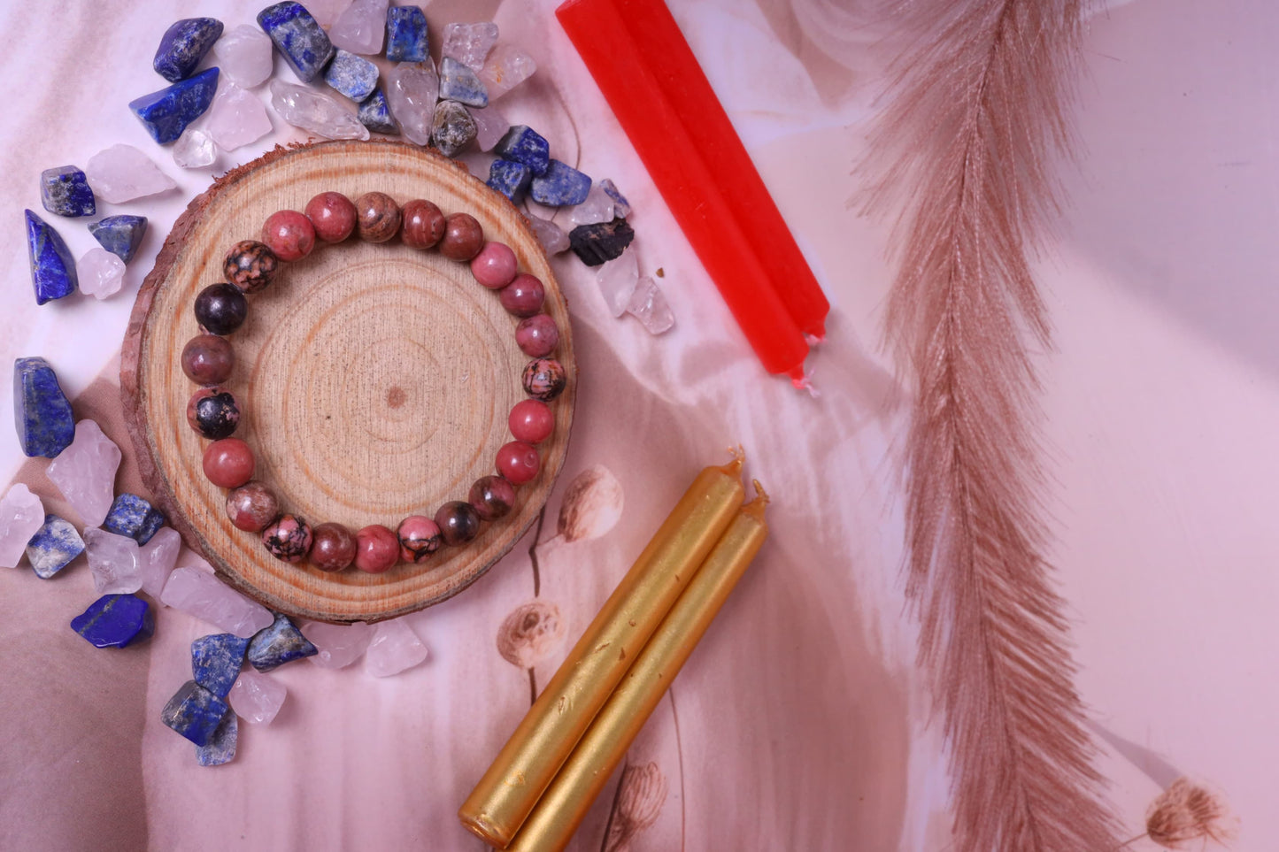 Rhodonite Bracelet With Selenite Plate