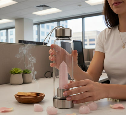 Rose Quartz Crystal Water bottle 