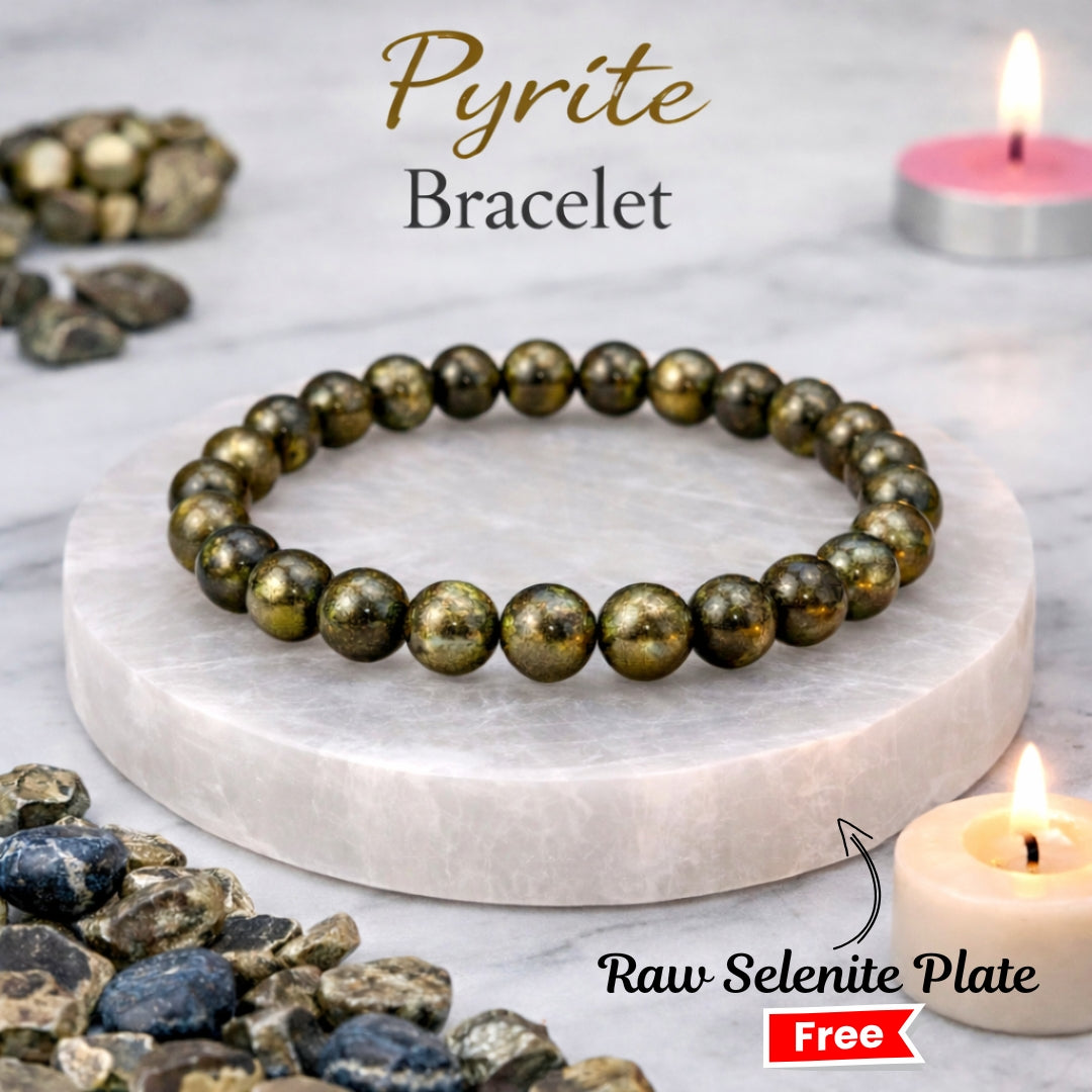 Pyrite Bracelet With Raw  Selenite Plate