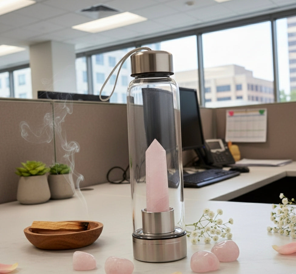 Rose Quartz Crystal Water bottle 