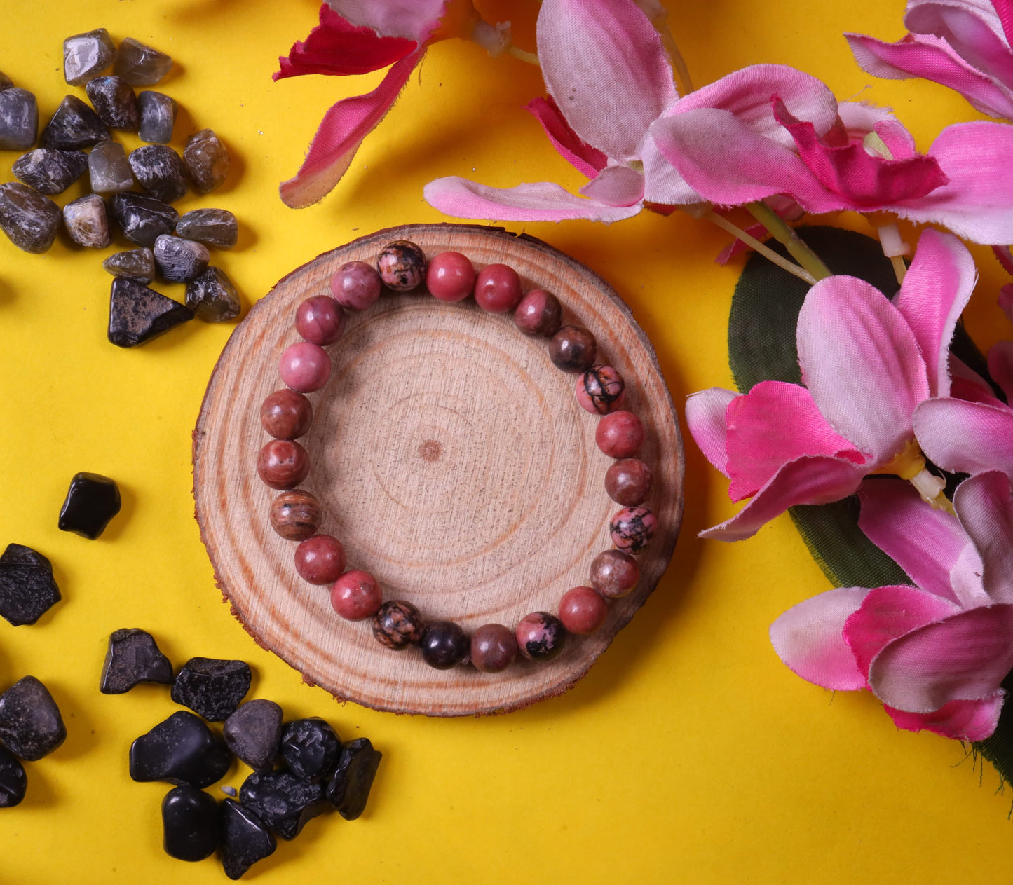 Rhodonite Bracelet With Selenite Plate